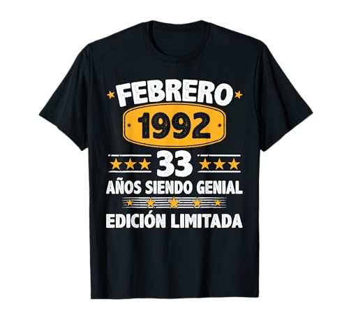 Febrero 1992 33 Años Hombre Cumpleaños Regalo Febrero 1992 Camiseta