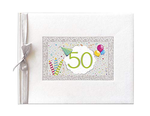 Libro de Firmas 50 Cumpleaños – Tapa Dura con Marco Festivo y Lazo | Papel Natural 160g | 64...
