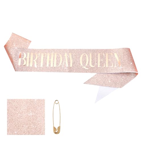 DOPENSPI Faja de cumpleaños con purpurina, brillante cumpleaños Queen/Girl, banda de cumpleaños...