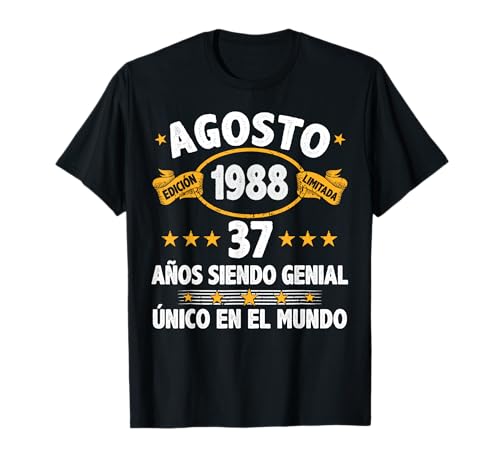 Agosto 1988 37 Años Hombre Cumpleaños Regalo Agosto 1988 Camiseta