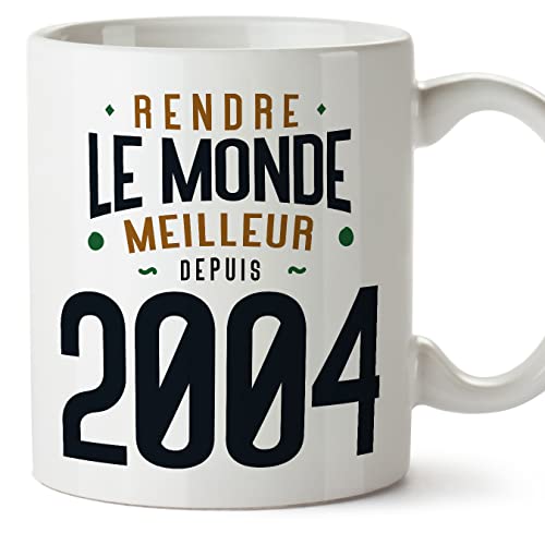 MUGFFINS Tazas 2004 Cumpleaños - En Francés - Rendre le Monde Meilleur - 11 oz / 330 ml - Regalo...