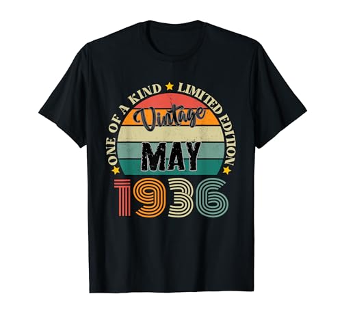 88 Años Vintage Mayo 1936 88 Cumpleaños Retro Camiseta