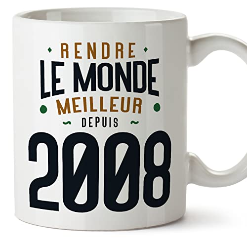 MUGFFINS Tazas 2008 Cumpleaños - En Francés - Rendre le Monde Meilleur - 11 oz / 330 ml - Regalo...