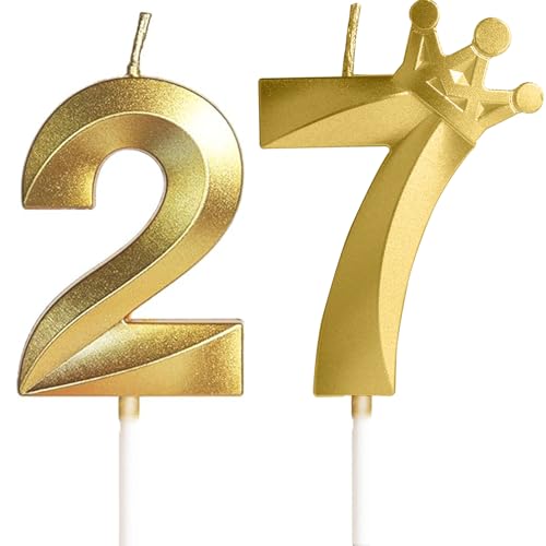 Vela de Cumpleaños Con Corona, Número 27, Color Oro -2.36 Pulgadas, Velas Cumpleaños Divertidas,...