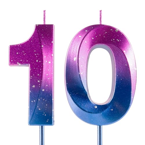 Velas con el número 10 para cumpleaños número 10, galaxia, degradado, feliz cumpleaños, color...