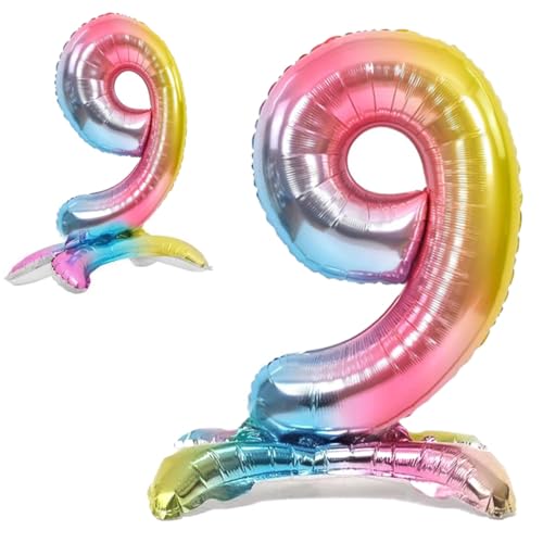 Globo 9° Cumpleaños Número 9 Pastel Multicolor de Pie Gigante, Globo XXL de 82cm. Decoración...