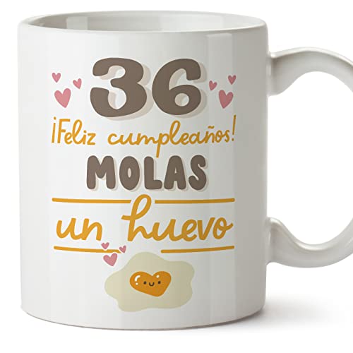 MUGFFINS Tazas 36 Cumpleaños - En Español - Feliz Cumpleaños Molas un Huevo - 11 oz / 330 ml - Regalo original y divertido