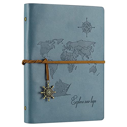 SEEALLDE A5 Cuaderno de Cuero Libreta Hojas Blancas Cuaderno de Viaje Vintage Rellenable Bloc Notas...