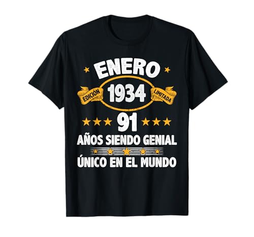 Enero 1934 91 Años Hombre Cumpleaños Regalo Enero 1934 Camiseta