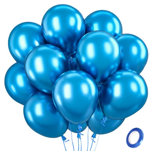 QIFU 100 Piezas Globos De Cumpleaños Colores Globos Azul Metalizados Grandes Redondos Helio Happy...
