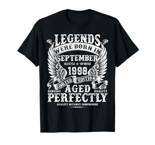 Regalos de cumpleaños de 27 años para Hombres Septiembre 1998 Cumpleaños Camiseta