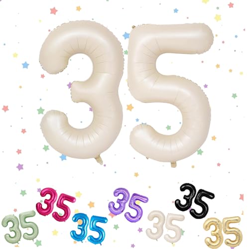Globos de cumpleaños 35 años Beige, Foil Globo Numero 35, 101CM Globos de Helio Número 35, Crema...