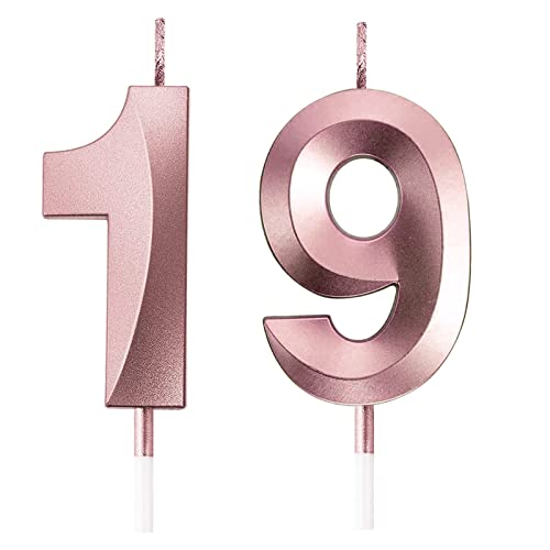 Vela del 19 Aniversario, Velas de Cumpleaños de Oro Rosa, Velas de Cumpleaños de Número 19 Vela en Forma Adecuado para Cumpleaños, Aniversarios, Bodas y Fiestas