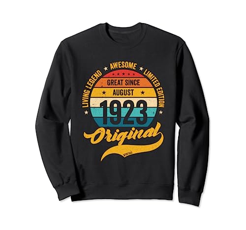 Cumpleaños 100 Años Agosto 1923 Retro Vintage Bday Classic Sudadera