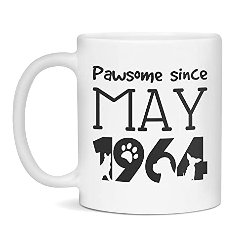 Pawsome Since May 1964 Taza de café de cerámica para cumpleaños para amantes de los perros, 11...