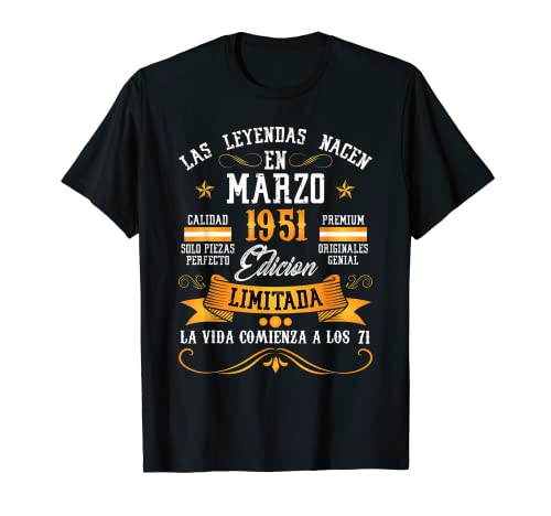 Leyendas Marzo 1951 71 Años Cumpleaños Camiseta