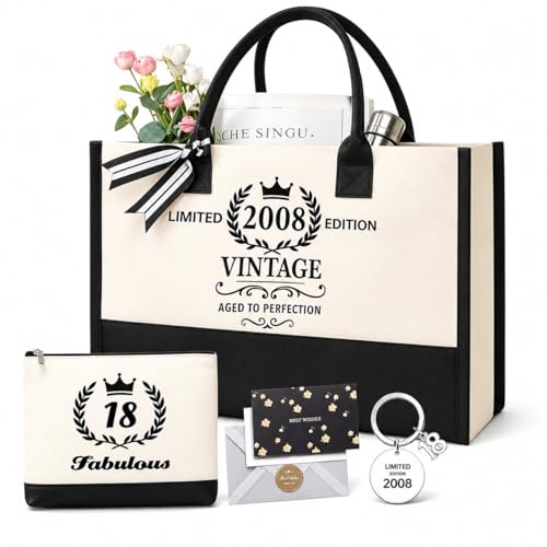 Set de regalo de 18 cumpleaños para niña, 4 piezas, bolsa de transporte vintage grande 2008 y...