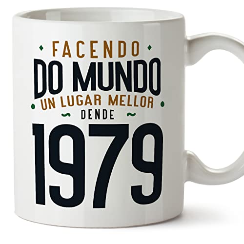 MUGFFINS Tazas 1979 Cumpleaños - En Gallego - Facendo do Mundo un Lugar Mellor - 11 oz / 330 ml -...