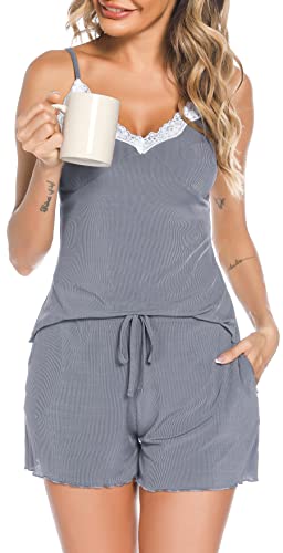 Wikoan Pijamas de Mujer Pijama de Verano Conjunto de Dos Piezas Pijama Corto con Tirantes...