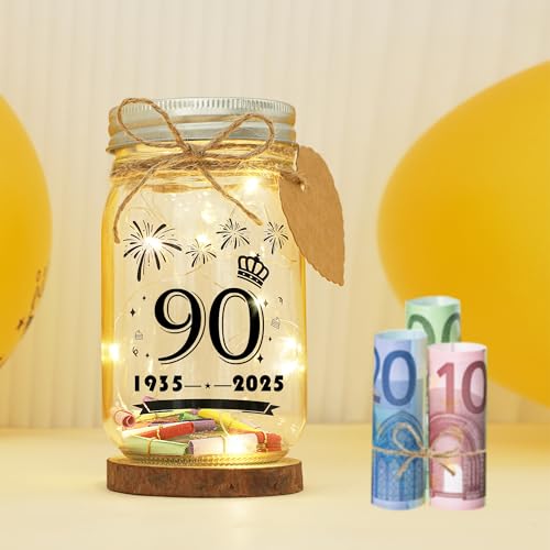 Seutgjie Regalos Originales de 90 Cumpleaños Decoracion 90 Cumpleaños Mujer Hombre 1935 a 2025 Luz...