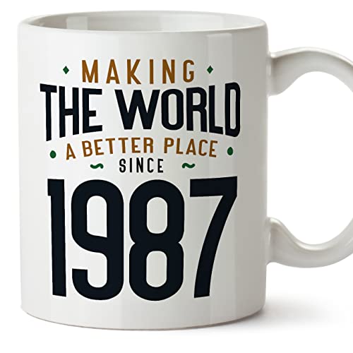 MUGFFINS Tazas 1987 Cumpleaños - En Inglés - Making the World a Better Place - 11 oz / 330 ml -...