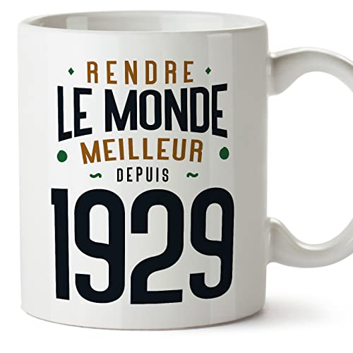 MUGFFINS Tazas 1929 Cumpleaños - En Francés - Rendre le Monde Meilleur - 11 oz / 330 ml - Regalo...