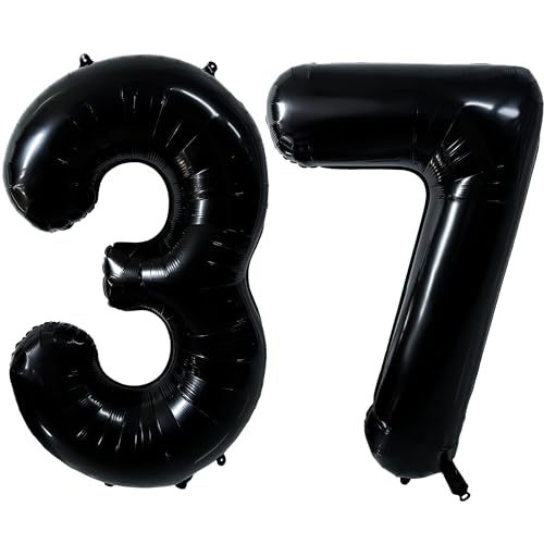 Globo negro de 40 pulgadas con números 37, globos negros 37 globos decorativos para cumpleaños, 37...