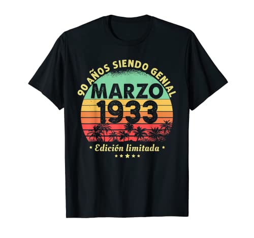 Hombre 90 Años Cumpleaños Regalo Hombre Marzo 1933 Marzo 90 Años Camiseta