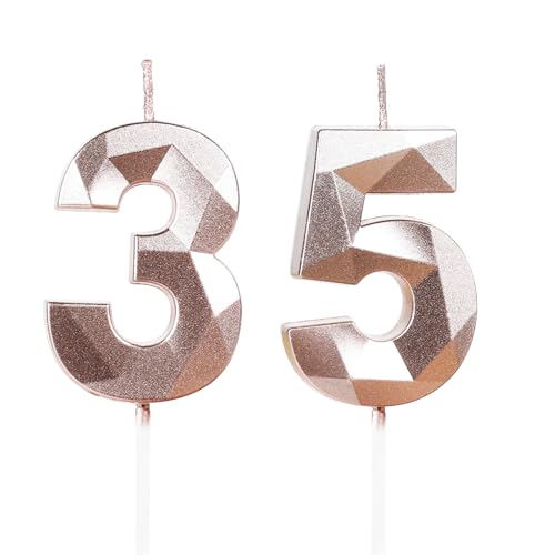 Yiran Velas de Cumpleaños 35 Años Ora Rose, Decoraciones para Hombres y Mujeres, Número 35 3D...