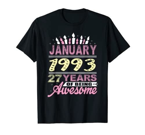 Enero 1993 27 Años 27 Cumpleaños Vela Regalos Para Mujeres Camiseta