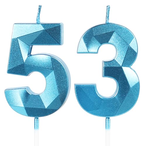 Velas de Cumpleaños 53 Años Azul, Decoraciones para Hombres y Mujeres, Número 53 3D para Tarta,...