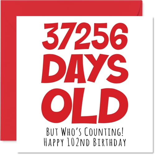 Tarjeta de cumpleaños número 102 para hombres, mujeres, él y ella, 37256 días de edad, divertida...