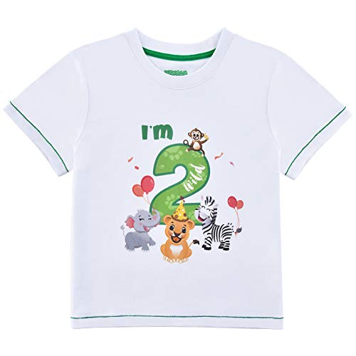 2do Camiseta Cumpleaños Bebé Niño Animales de Selva Cumpleaño Manga Corta Tops 2 años Fiesta de Cumpleaños de Selva 100% Algodón Impreso T-Shirt(Blanco, 2-3 años)
