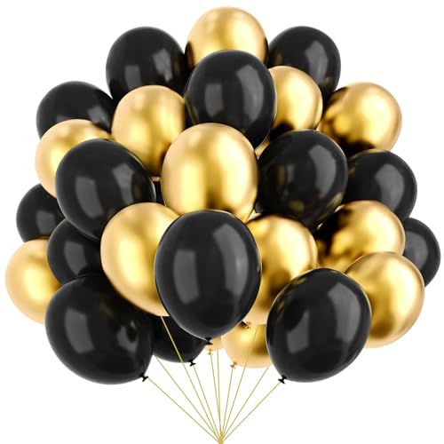 Globos de aire YMSZ en negro y dorado, 67 unidades, 30,5 cm, globos metálicos en dorado y negro...