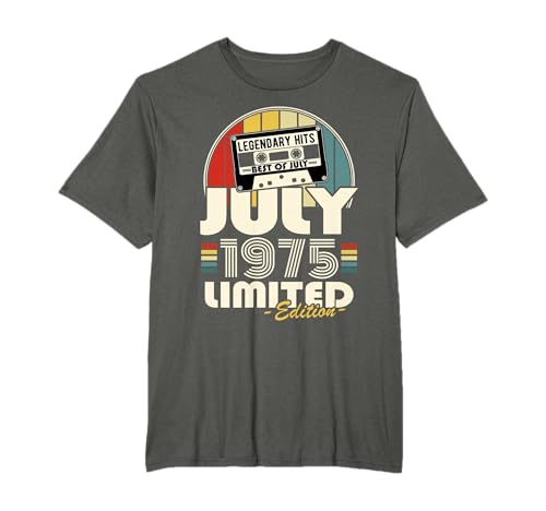 Vintage Cumpleaños 50 Años Hombres Mujeres Nacido En Julio 1975 Camiseta