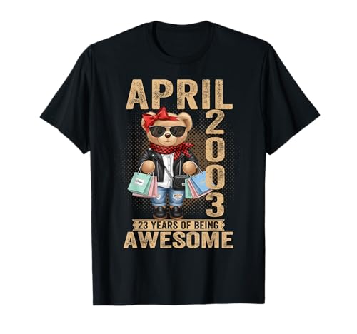 (En la Parte Trasera) 23 años Abril 2003 Oso de Peluche 23 cumpleaños Mujeres Camiseta
