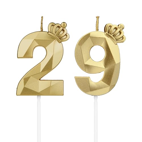 DTXLX Velas 3D cumpleaños Dorado números 29 con corona, para tartas, decoración cumpleaños,...