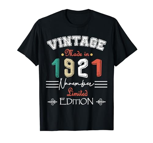 Nacido En Noviembre 1921 Vintage Feliz Cumpleaños 103 años Camiseta