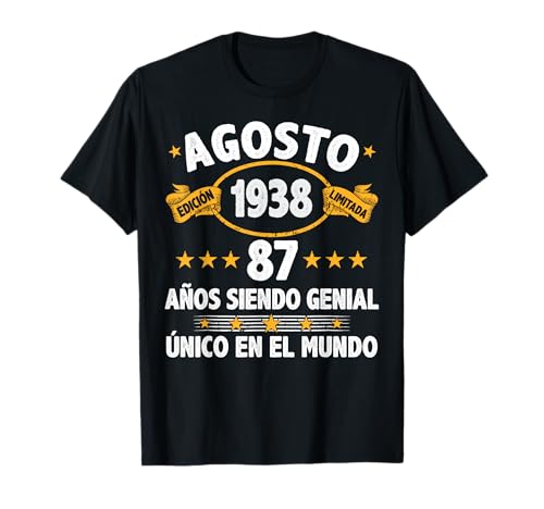 Agosto 1938 87 Años Hombre Cumpleaños Regalo Agosto 1938 Camiseta