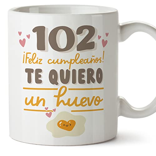 MUGFFINS Tazas 102 Cumpleaños - En Español - Te quiero un Huevo Regalo Amigos Novios Familiares -...