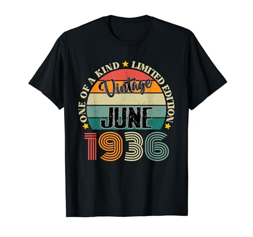 88 Años Vintage Junio 1936 88 Cumpleaños Retro Camiseta