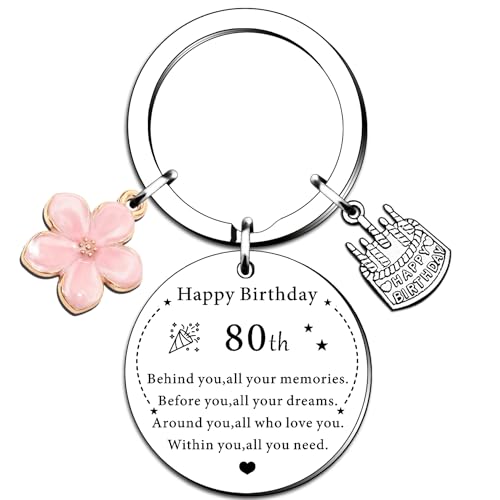 SMARGO Llavero de cumpleaños número 80, regalos de cumpleaños para mujeres, regalos de...
