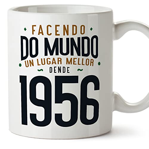 MUGFFINS Tazas 1956 Cumpleaños - En Gallego - Facendo do Mundo un Lugar Mellor - 11 oz / 330 ml -...
