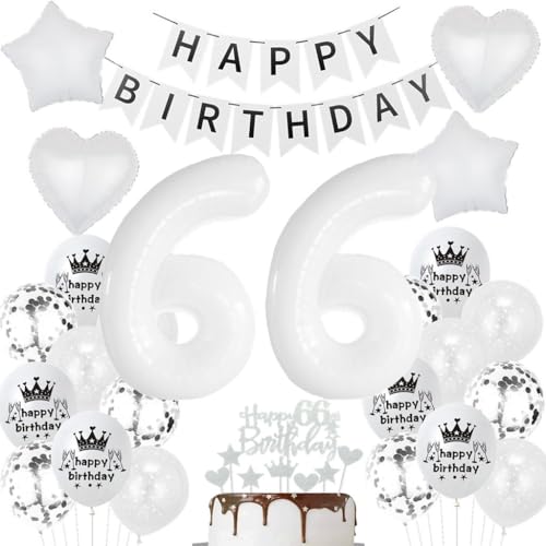 Globos 66 cumpleaños blanco,Decoración 66 cumpleaños blanco,66 Años Decoracion Cumpleaños mujer...