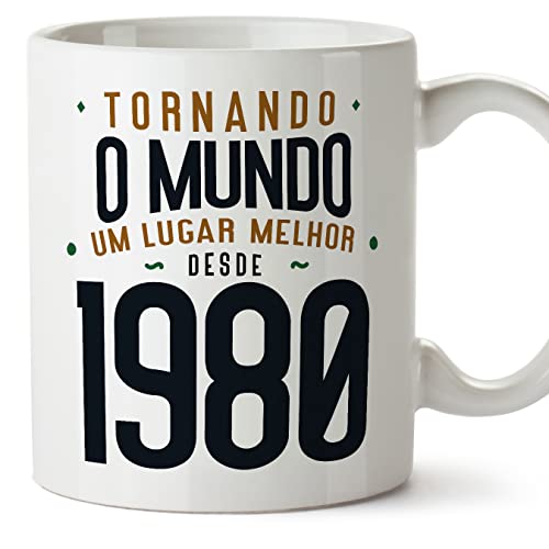 MUGFFINS Tazas 1980 Cumpleaños - En Portugués - Tornando o Mundo um Lugar Melhor - 11 oz / 330 ml...