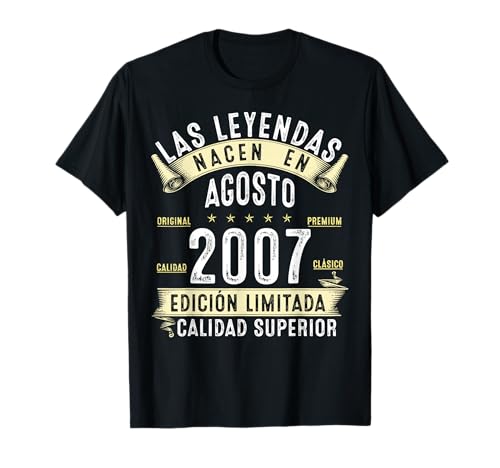 19 Años Cumpleaños Hombre Las Leyendas nacen en Agosto 2007 Camiseta