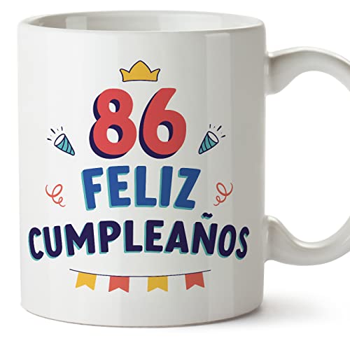 MUGFFINS Tazas 86 Cumpleaños - En Español - ¡Feliz Cumpleaños! - 11 oz / 330 ml - Regalo...