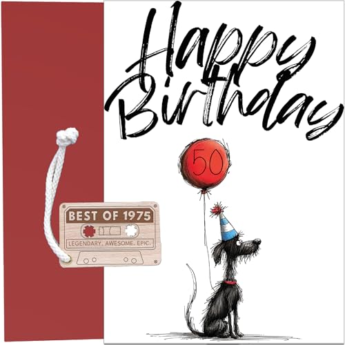 Tarjeta de cumpleaños de 50 años – Con el mejor llavero de casete de 1975
