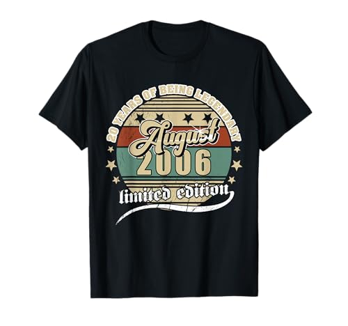 20 cumpleaños Agosto 2006 Vendimia 20 años Legendary Camiseta