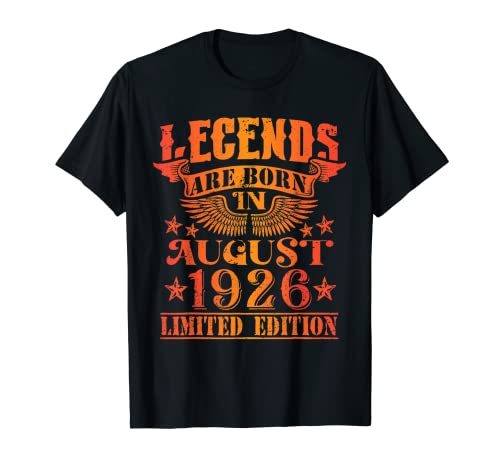 Cumpleaños Agosto 1926 Edición Limitada Regalo Legend Camiseta